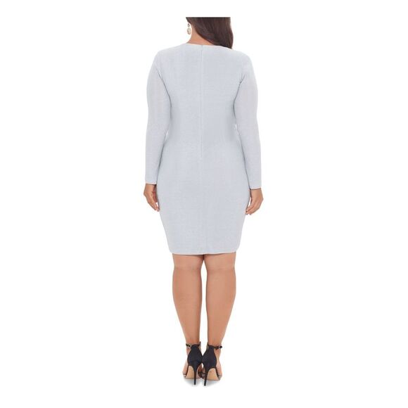 BETSY & ADAM Womens Gathered Long Sleeve Knee Length Formal Faux Wrap Dress - Picture 3 of 3